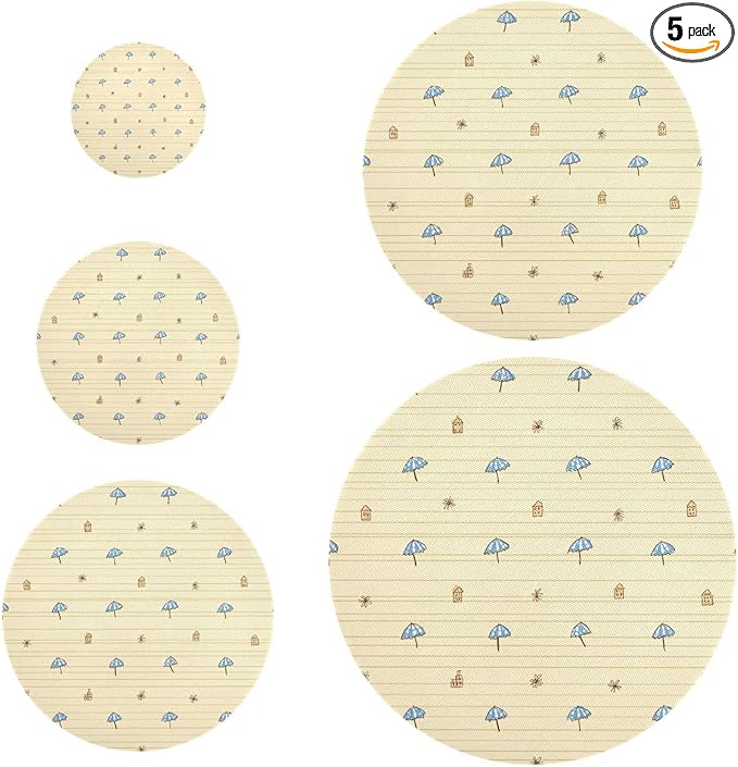 5 Pcs Bowl Covers Reusable in 5 Size Elastic Food Cover Cloth Lids Fresh Keeping Dish Cookware Bakeware Fabric Covers Lids for Food Leftovers Fruits Storage Light Beige Blue Brown Mini Umbr