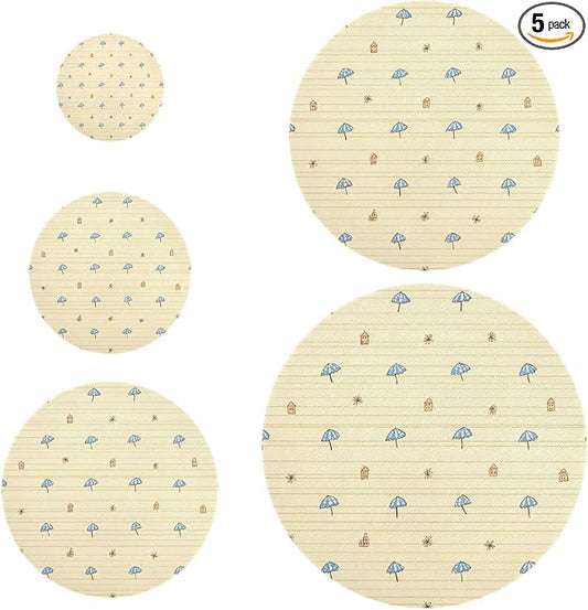 5 Pcs Bowl Covers Reusable in 5 Size Elastic Food Cover Cloth Lids Fresh Keeping Dish Cookware Bakeware Fabric Covers Lids for Food Leftovers Fruits Storage Light Beige Blue Brown Mini Umbr