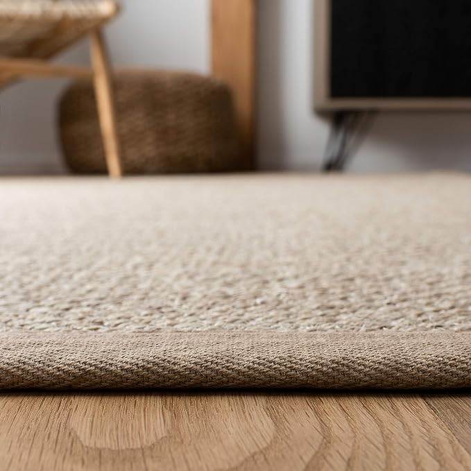 SAFAVIEH Area Rug 11x15 - Natural Fiber Collection - Large - Marble & Linen Color, Sisal, Woven Design with Border (NF143B)