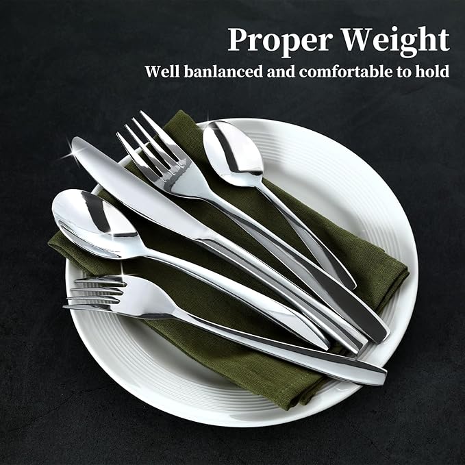 30 Piece Silverware Set,Stainless Steel Flatware Set for 6,18/0 Rust-Proof Cutlery Set with Forks & Spoons,Mirror Polished Dishwasher Safe - Heavy Duty Tableware for Home & Dining