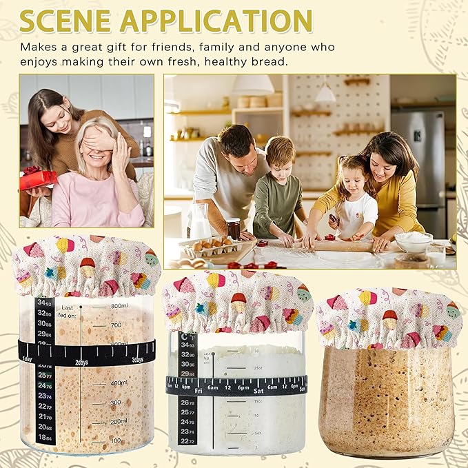 Cupcakes Pattern Sourdough Starter Jar Covers Reusable,Breathable Fabric Lids for Mason Jars,Wide Mouth and Regular Mouth(5 Pack)