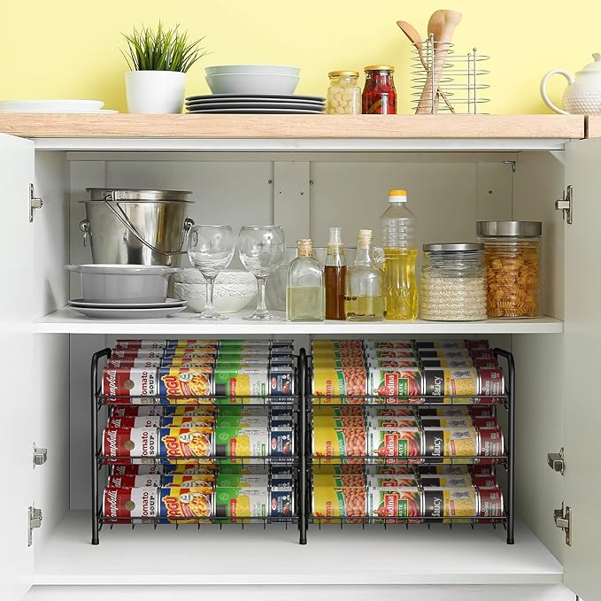 MOOACE Can Rack Organizer, 2 in 1 Can Storage Dispenser Holds up to 72 Cans, Can Organizer for Pantry Kitchen Cabinet, Black