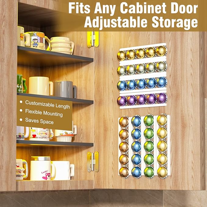 Stretchable Coffee Pod Holder,Adhesive and Magnetic espresso pod holder, Holds 20 Pods -Wall Mounte Vertically or Horizontally Wall or Cabinet Mounted Coffee Capsule Rack