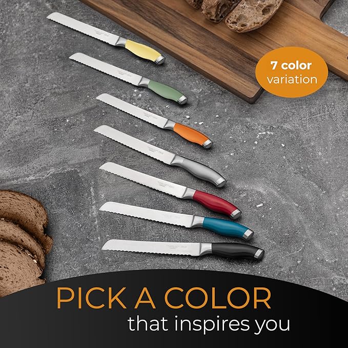 Orblue Serrated Bread Knife Ultra-Sharp Stainless Steel Professional Grade Bread Cutter - Cuts Thick Loaves Effortlessly - (8-Inch Blade with 5-Inch Handle), Yellow