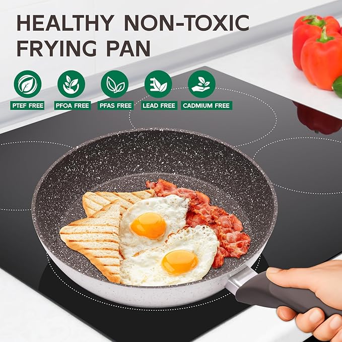Non Stick Frying Pan - 9.4" Healthy Ceramic Skillet with Stay-Cool Handle, Non Toxic Egg Pan, PFOA-Free