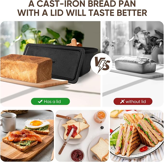 2 Pack Cast Iron Bread Pan with Lid 13x5 Inch, Nonstick Popover Pan for Sourdough and Homemade Bread, Mini Loaf Pans with Lids, Pullman Loaf Pan for Sandwich Bread, Nonstick Baking Bread Pans