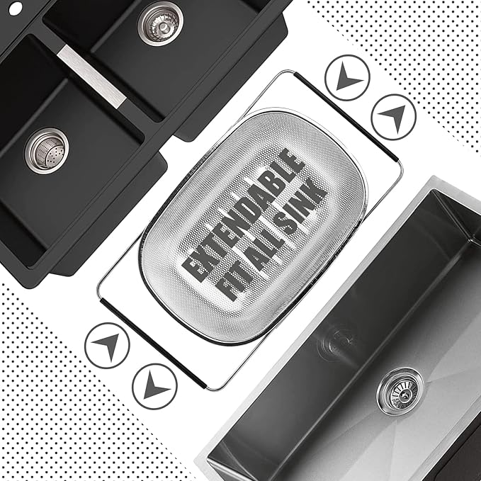 Over The Sink Strainer Stainless Steel Colander 5 Quart Basket with Expandable Rubber Grip Handles for Kitchen Sink - Strain, Drain, Rinse Fruits, Vegetables, Pasta, New Home Essentials