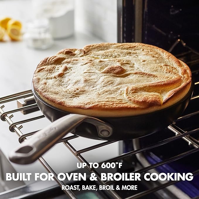 GreenPan GP5 Hard Anodized Healthy Ceramic Nonstick 8" Frying Pan Skillet, Heavy Gauge Scratch Resistant, Stay Flat Surface, Induction, Mirror Finish Handle,Oven Safe, PFAS-Free, Black