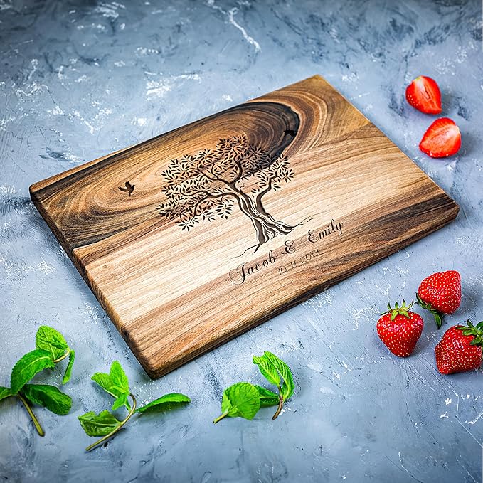 Personalized Walnut Wood Cutting Board – Custom Family Tree Engraving with Couple's Names – 12x16 Inches – Gift for Wedding, Anniversary, Christmas, Housewarming – Great for Parents and Friends