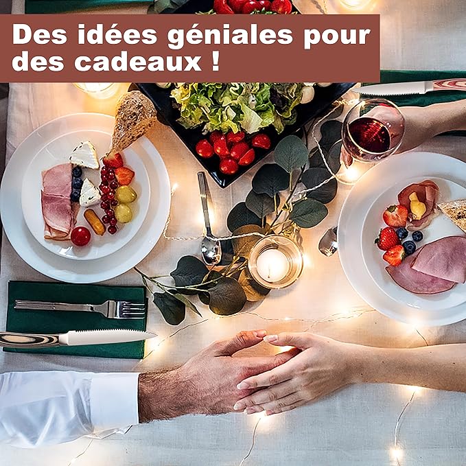 Pakkawood Steak Knives Set of 6, 6PCS Set of Stainless Steel Serrated Steak Knives with Pakka Wood Handle, Fine Edge Dinner Knife Set with Gift Box for Home Party