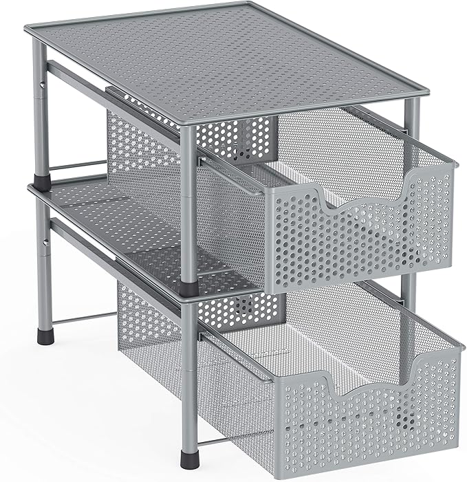 Simple Houseware Stackable Cabinet Basket Drawer Organizer, Silver