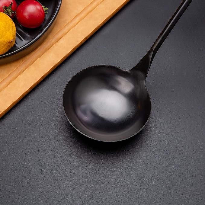 Soup Ladle 14.2 inches Wok Utensils Stainless Steel Soup Ladle Rust Proof Soup Ladle With Ergonomic Wooden Handle Soup Serving Spoon Ladles For Cooking, Gravy, Sauces, and More