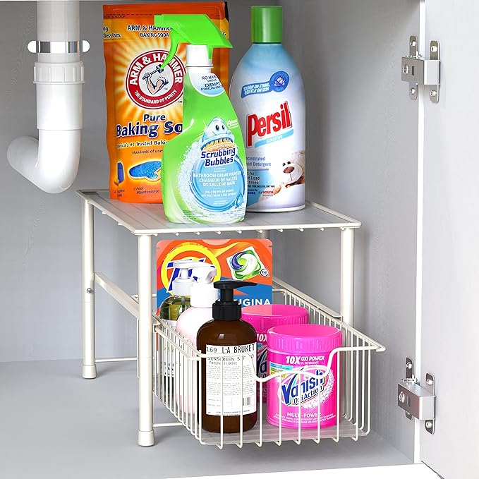 Simple Houseware Stackable Under Sink Cabinet Sliding Basket Organizer Drawer, White