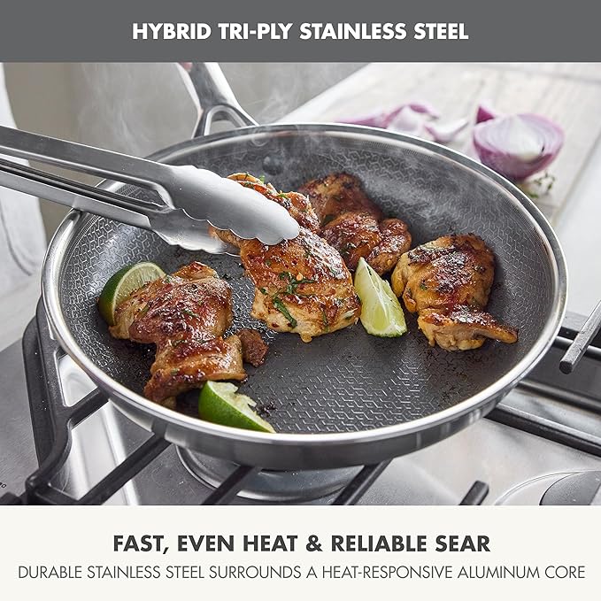 GreenPan Hybrid 10” Nonstick Stainless Steel Frying Pan, APEX Tri-Ply Thermobond PFAS-Free Ceramic Skillet, Induction & All Cooktop Compatible, Oven Temp to 850°F, Dishwasher Safe, Silver
