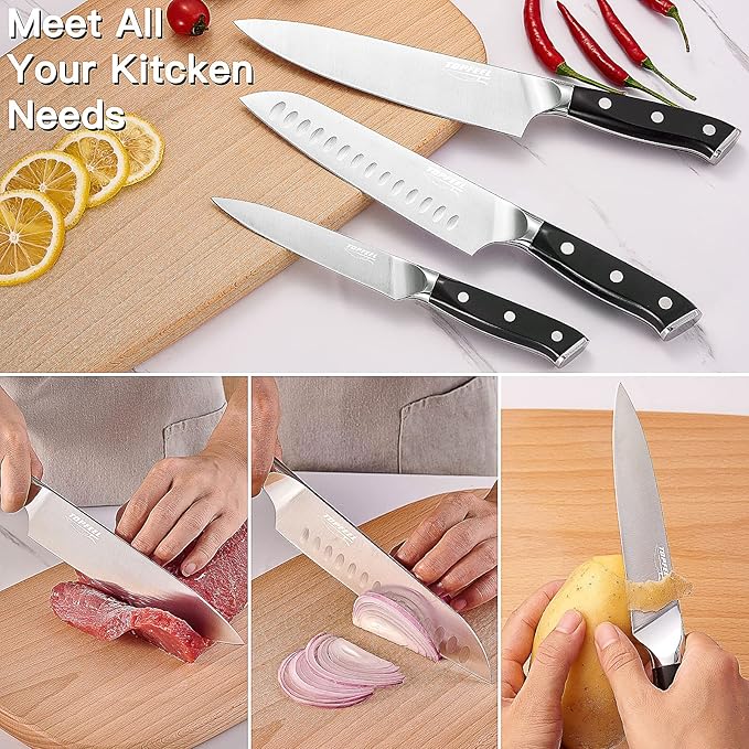 Professional Chef Knife Set Sharp Knife, German High Carbon Stainless Steel Kitchen Knife Set 3 PCS-8" Chefs Knife &7" Santoku Knife&5" Utility Knife, Knives Set for Kitchen