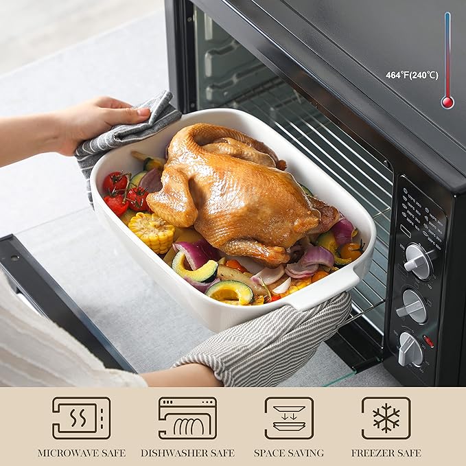 MALACASA Casserole Dishes for Oven, Porcelain Baking Dishes Set of 3, Durable Casserole Dish Set Lasagna Pan Deep, Ceramic Bakeware Sets with Handles, White (13.8''/11.7''/9.4''), Series Bake