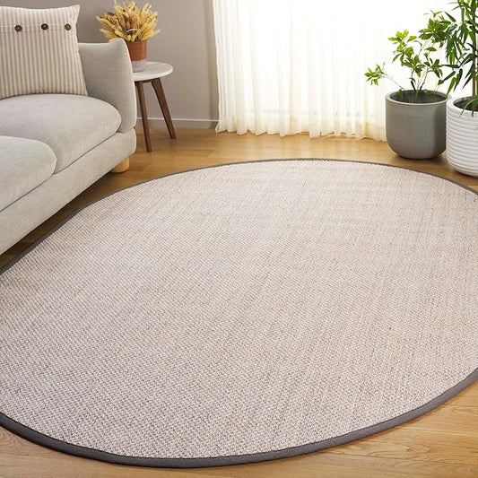 Safavieh Area Rug 6x8 Oval - Natural Fiber Collection - Marble & Khaki, Sisal, Woven Design with Border (NF143E)
