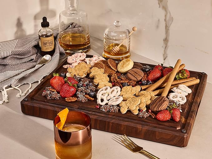 Sonder Los Angeles, Made in USA, Large Thick End Grain Walnut Wood Cutting Board with Non-Slip Feet, Juice Groove, Sorting Compartments for Kitchen 17x13x1.5 in (Gift Box Included)