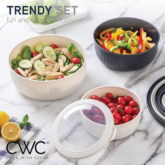 COOK WITH COLOR Prep Bowls with Lids- Wide and Deep Nesting Plastic Small Mixing Bowl Set with Lids, 12 Piece Set - Wide Bowls, Speckled Black