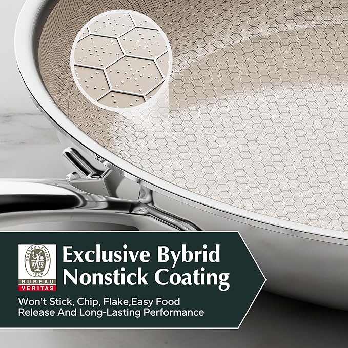 Redchef Hybrid Ceramic Nonstick 11-Inch Frying Pan with Stay-Cool Handle, Dishwasher & Oven Safe, Induction Compatible, Tri-Ply Stainless Steel & Aluminum, All Cooktops