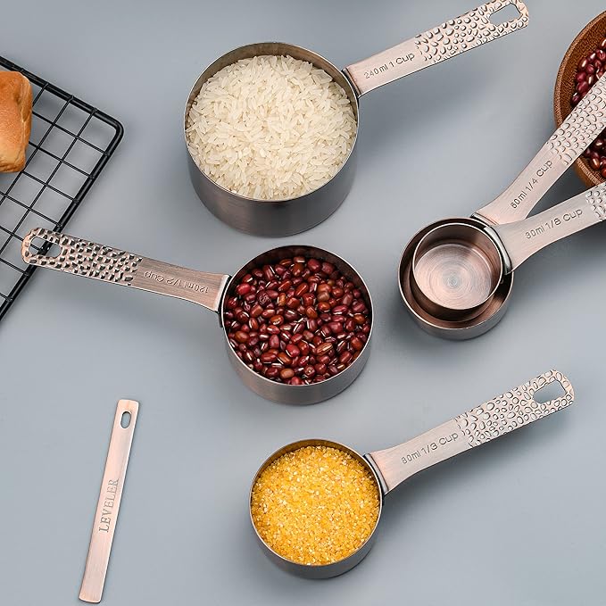 Copper Measuring Cups and Spoons Set 13, Stainless Steel Measuring Cups and Spoons Set for Baking and Kitchen, Metal Metric & US Measuring Set