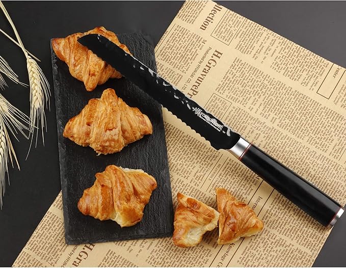 YOUSUNLONG Serrated Bread Knife 8 Inch Bread Slicer Cake knife - Japanese AUS8 Steel Blade - Naturel Leadwood Handle
