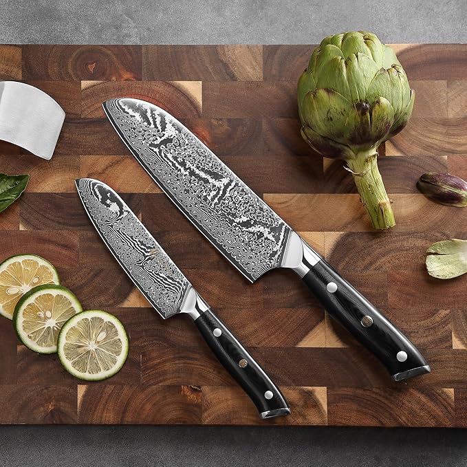 Wakoli NIT 2-Piece Kitchen Knife Set – Professional Damascus Chef Knives | 67-Layer VG10 Core Steel | Ergonomic G10 Handle | Santoku Knife & Small Santoku in Wooden Gift Box