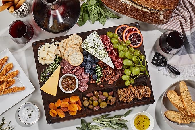 Sonder Los Angeles, Made in USA, Large Thick End Grain Walnut Wood Cutting Board with Non-Slip Feet, Juice Groove, Sorting Compartments for Kitchen 17x13x1.5 in (Gift Box Included)
