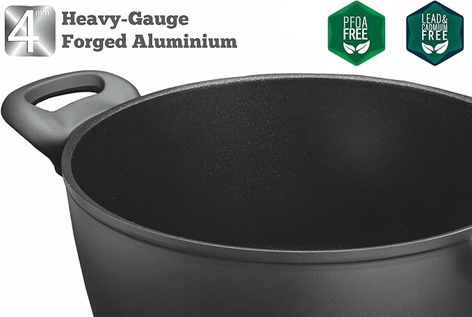 Saflon Titanium Nonstick 6-Quart Stock Pot with Tempered Glass Lid, 4mm Forged Aluminum with PFOA Free Coating from England