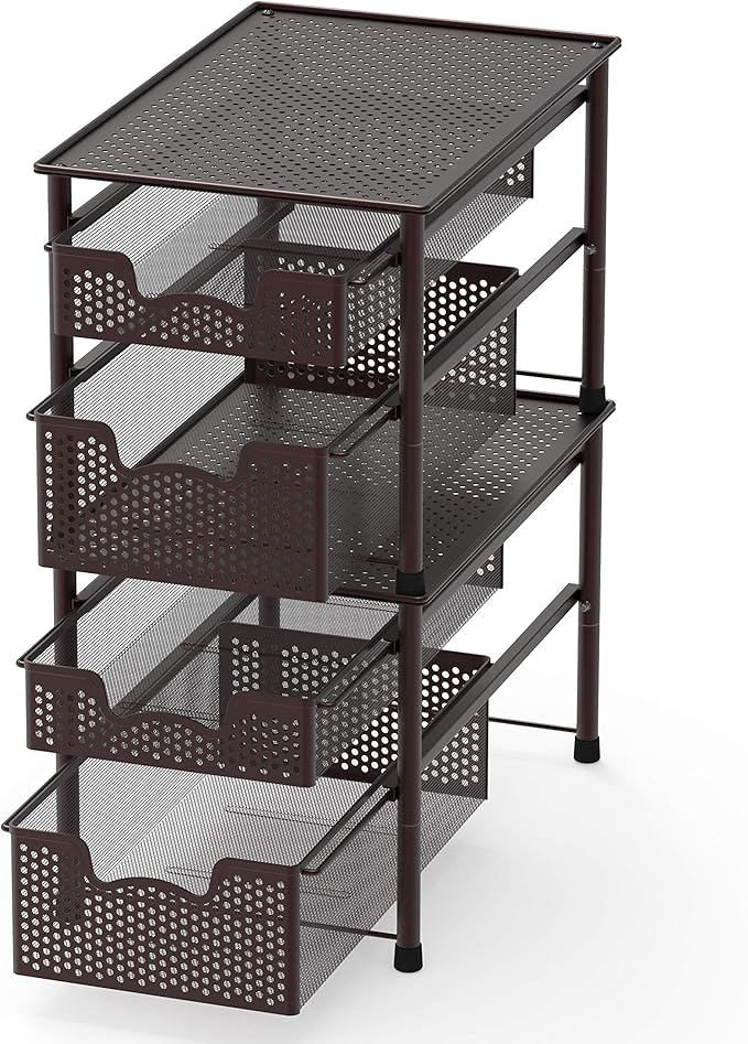Simple Houseware Stackable 2 Tier Sliding Basket Organizer Drawer, Bronze