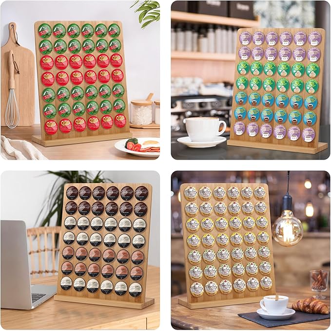 simesove K Cup Holder, Bamboo Keurig Storage Organizer, Holds 42 Pods for Coffee Bars, Offices, and Kitchens, k-cup Pod Holders Display Rack for Countertop