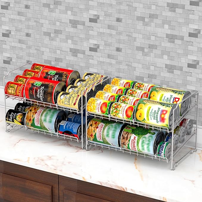 Simple Houseware 2 Tier Stackable Can Rack, Silver, 2 Pack