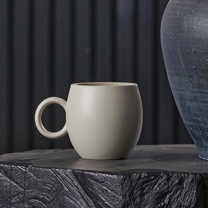 Bico Reactive Glaze Light Grey 16oz Stoneware Round Mugs Set, Set of 2, Microwave and Dishwasher Safe, for Coffee, Hot Chocolate, Milk