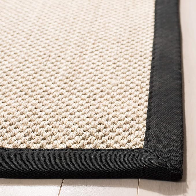 SAFAVIEH Natural Fiber Collection Runner Rug - 2'6" x 12', Marble & Black, Sisal, Woven Design with Border (NF143A)