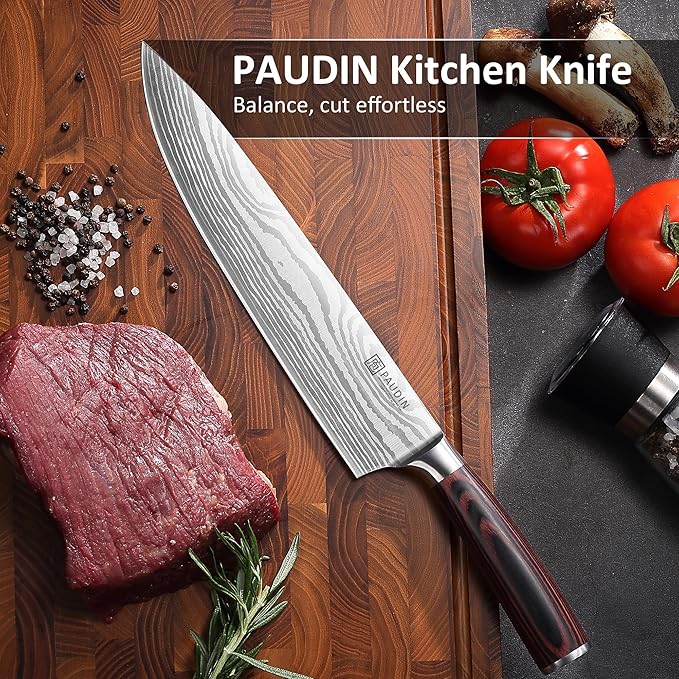 PAUDIN Chef Knife, 10 Inch Meat Knife, Ultra Sharp Brisket Slicing Knives, High Carbon Stainless Steel Kitchen Knife with Ergonomic Handle for BBQ, Roast, Meats and Vegetables