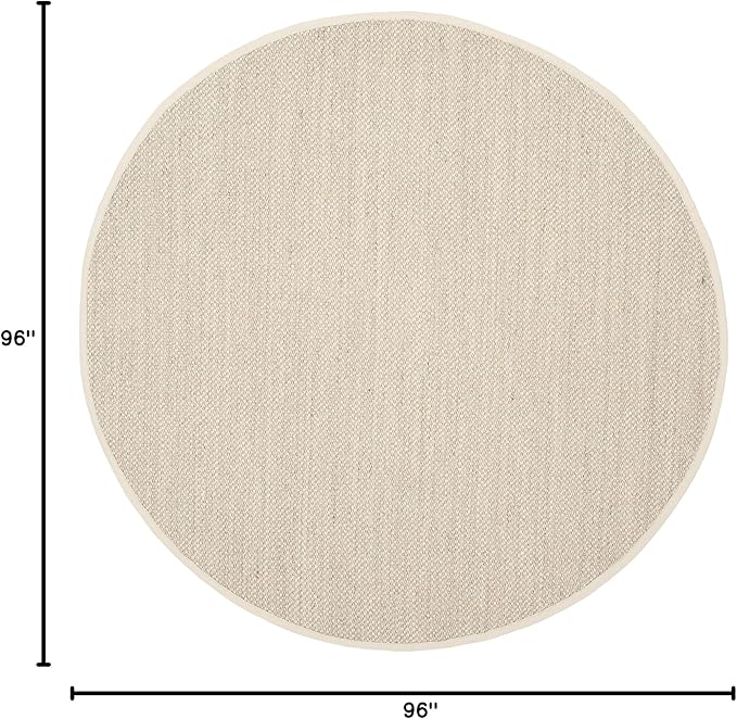 SAFAVIEH Area Rug 8' Round - Natural Fiber Collection - Marble & Beige, Sisal, Woven Design with Border (NF143C)