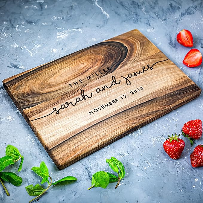 Personalized Walnut Wood Cutting Board – Custom Engraving with Family Name – 8x12 Inches – Gift for Anniversary, Wedding, Christmas, Housewarming, Mother’s Day – Great for Parents and Friends