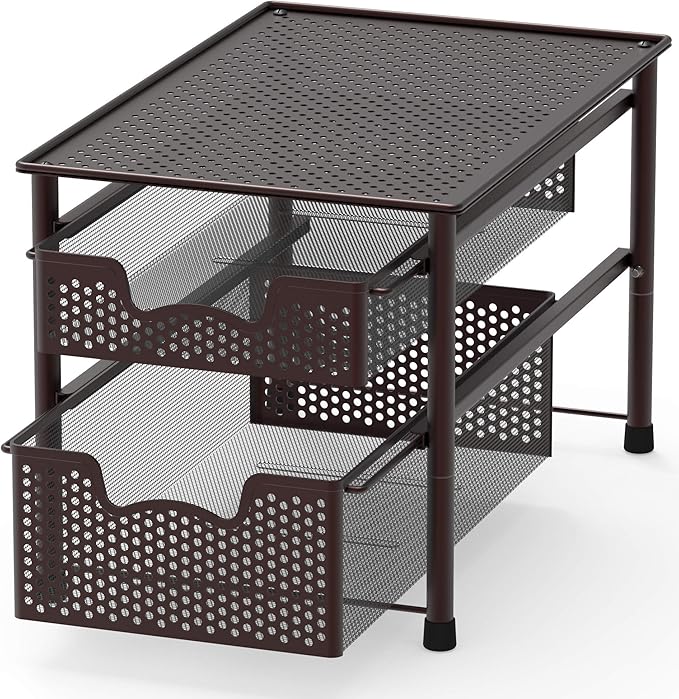 Simple Houseware Stackable 2 Tier Sliding Basket Organizer Drawer, Bronze