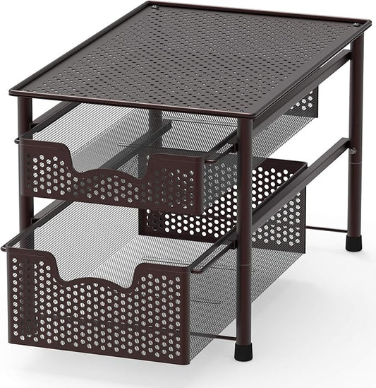 Simple Houseware Stackable 2 Tier Sliding Basket Organizer Drawer, Bronze