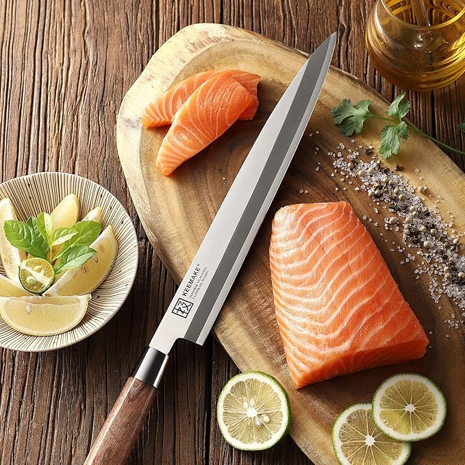 KEEMAKE Sashimi Knife Japanese - 10.5 inch Sushi Knife VG10 Stainless Steel Single Bevel Blade, Perfect Rosewood Handle Yanagiba knives