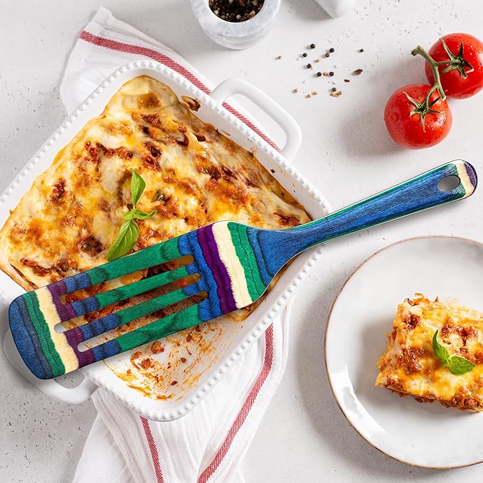 Baltique Mumbai Collection 13" Wooden Spurtle Spatula – Colorful Birch Wood Cooking Utensil, Nonstick Safe, Versatile Stirring & Serving Tool