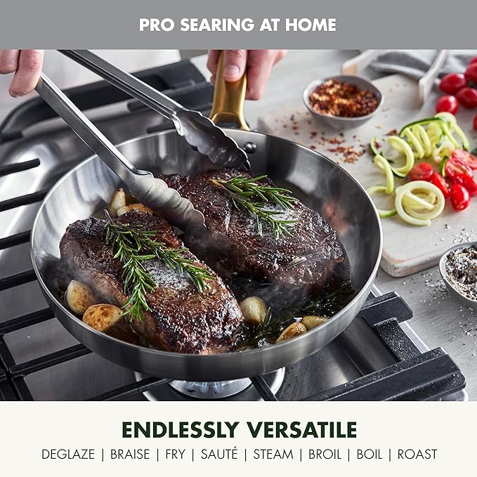 GreenPan Stainless Steel Tri-Ply Reserve 10 Piece Cookware Pots and Pans Set, Multiclad, PFAS-Free, Induction, Oven & Broiler Safe to 600°F, Heat Responsive Core, Dishwasher Safe, Glass Lids