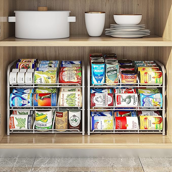 AIYAKA Can Rack Organizer, 3 Tier Stackable Can Storage Dispenser,for Food Storage, Kitchen Cabinets or Pantry, Storage for 36 Cans, Silver