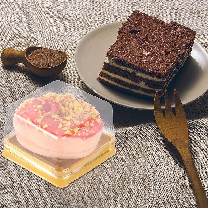 50pcs Golden Mini Cake Boxes Clear Cake Box Macaron Boxes Square Dessert Boxes Mini Cupcake Boxes Packaging 2.1in/5.5cm Cupcake