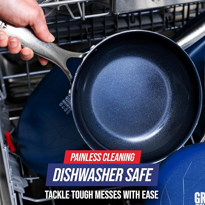 Blue Diamond Hard Anodized 8" 10" & 12" Diamond Infused Healthy Ceramic Nonstick Frying Pan Set, PFAS-Free, Stainless Steel Handle, Dishwasher & Oven Safe to 600F, Durable Cookware, Gray