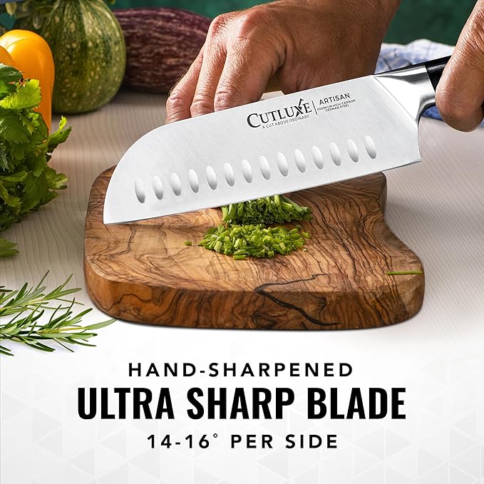 Cutluxe Santoku Knife Set – 7" Chopping Knife and 5" Vegetable Knife – Multipurpose Kitchen Knives – High Carbon German Steel, Full Tang & Ergonomic Handle Design – Artisan Series
