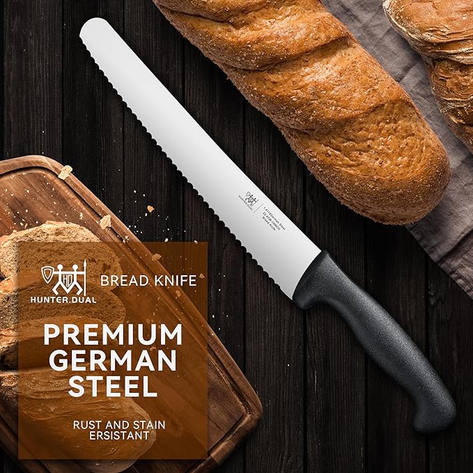 Bread Knife, 10 inch Serrated Sourdough Slicer Cutter for Homemade Bread, 1.4116 German Steel, Ergonomic Anti-slip Handle (Black, 10 inch)