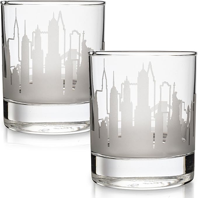 Greenline Goods Skyline Etched New York City Whiskey Glasses Gift (Set of 2) | Old Fashioned Tumbler – For New York City Lovers