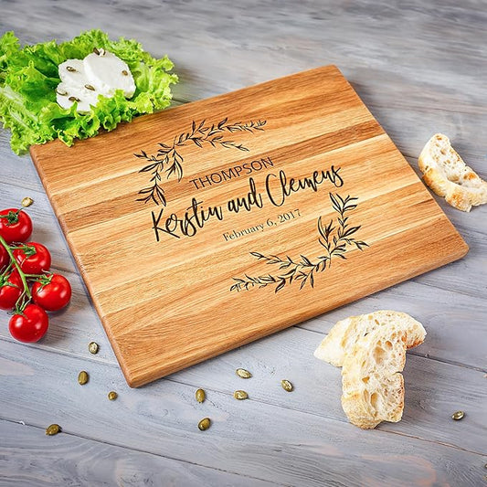 Personalized Oak Wood Cutting Board – Custom Engraving with Family Name – 8x12 Inches – Gift for Wedding, Anniversary, Christmas, Housewarming, Mother’s Day – Great for Friends and Parents