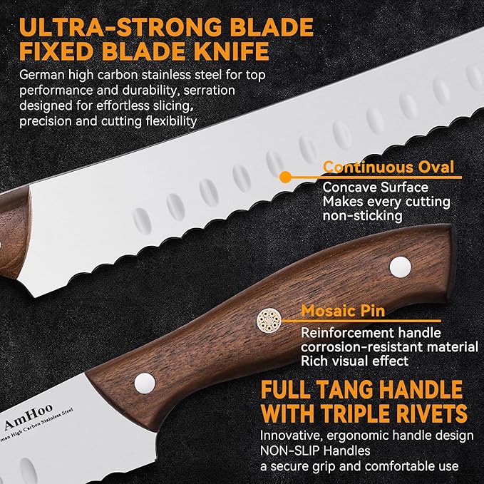AmHoo Bread Knife 10-inch German High Carbon Stainless Steel Ultra Sharp Serrated Handle Walnut Wood for Homemade Bread Cake Christmas Gifts